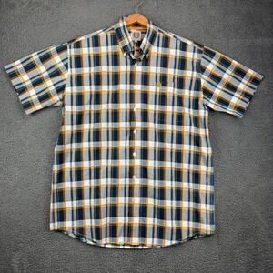 Cinch Mens Medium Short Sleeve Button Down Shirt Plaid Blue‎ Yellow White